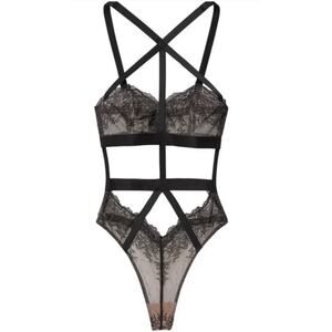 Victoria's Secret Very Sexy Black and Nude Lace Strappy Snake Charmer Teddy